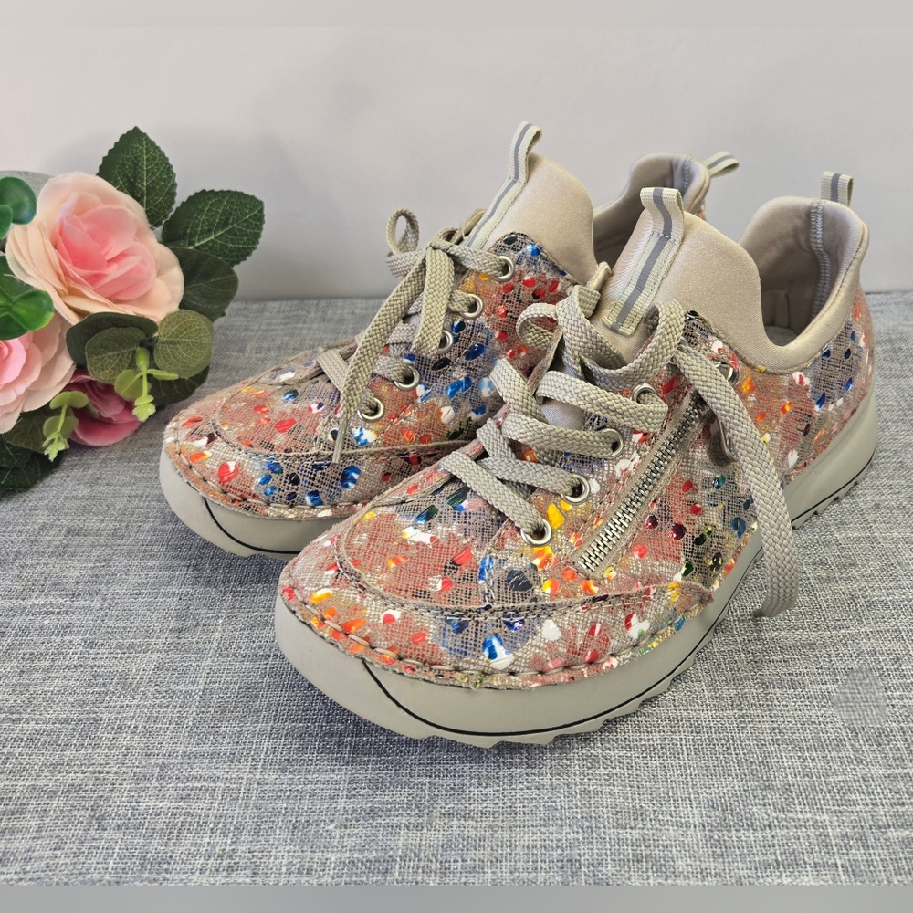 Rieker Women's Sneakers Lace Up Slipper Shoes Multicolor Slim‎ N3302 Sz 7US 38EU